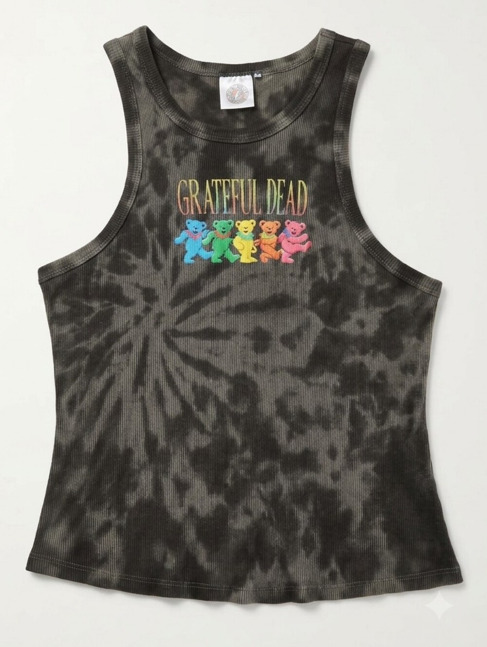 Grateful Dead Dancing Bears Black Grey Tie Dye Tank Top